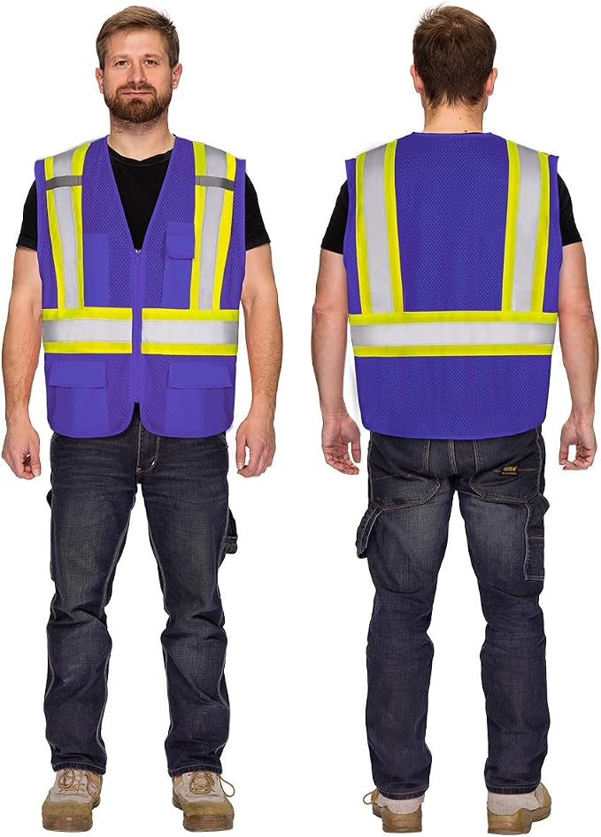 KAYGO Reflective High Vis Safety Vest with Pockets for Men and Women KG0100 | Breathable Polyester Lightweight, Two-Tone, ANSI Class 2, for Construction, Warehouse, Surveying, Cycling, Machine Washable
