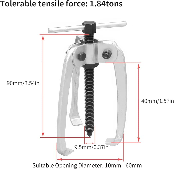 3 Jaw Puller 2.25in/60mm Universal Bearing Gear Pullers Heavy Duty Extractor Tool,High Carbon Steel Puller,Adjuestable Pulley Removal Tool for Bearings/Flywheels/Pulleys Remove