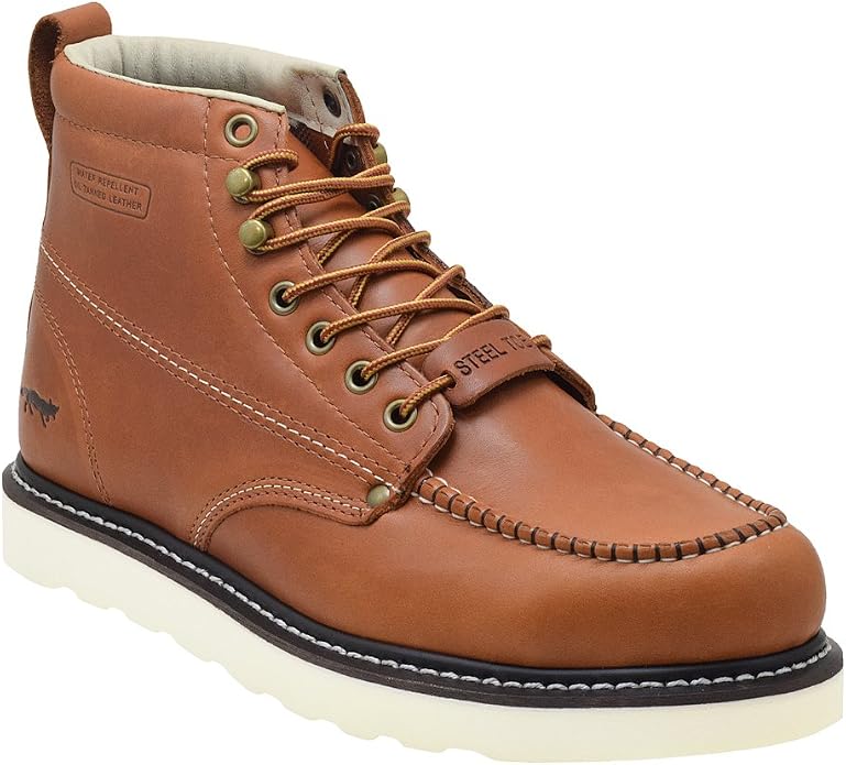 Golden Fox Steel Toe Work Boots Men's 6" Moc Toe Wedge Comfortable Boots for Construction