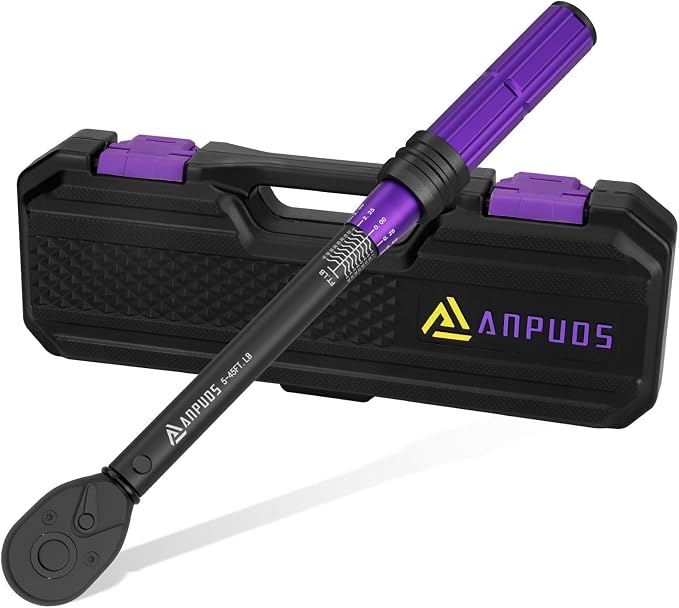 ANPUDS 3/8 Inch Drive Click Torque Wrench, 5-45 Ft-Lb/6.8-61Nm | Dual Direction, ±3% Accuracy, 72 Tooth, Lightweight Aluminum Torque Wrench for Bicycle, Moto and Car Spark Plug Repair