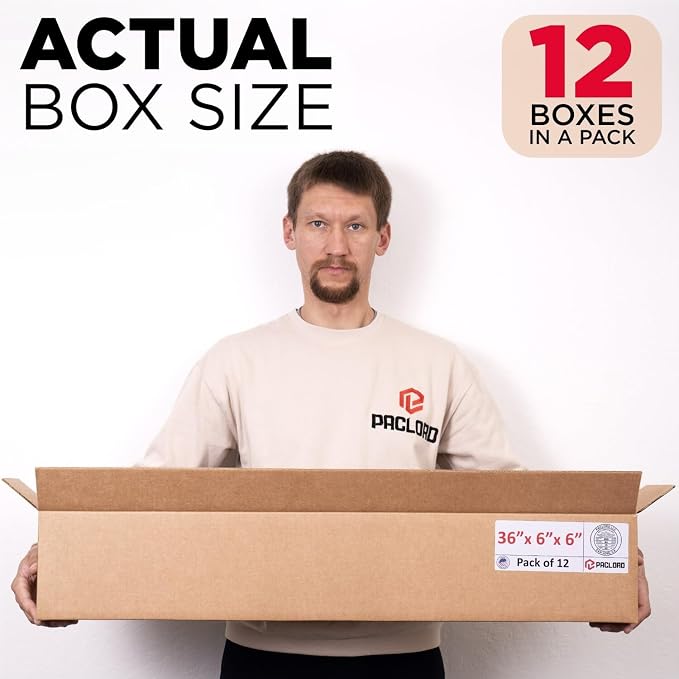 Long Cardboard Boxes 36"L x 6"W x 6"H (Pack of 12) - USA-Made Packing Boxes for Moving, Shipping, or Storage - USPS, UPS, FedEx Approved - Professional Packing Supplies for Moving | USA-Made Packing Boxes for Moving, Shipping, or Storage - USPS, UPS, F...