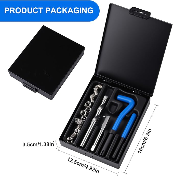 20PC SAE Helicoil Thread Repair Insert Kit, 3/8-16 inch Rethread | helicoil Thread Repair kit with HSS Drill Bits, Rethreading Inserts Tool Set for Damaged Thread Repairing with Carry Case