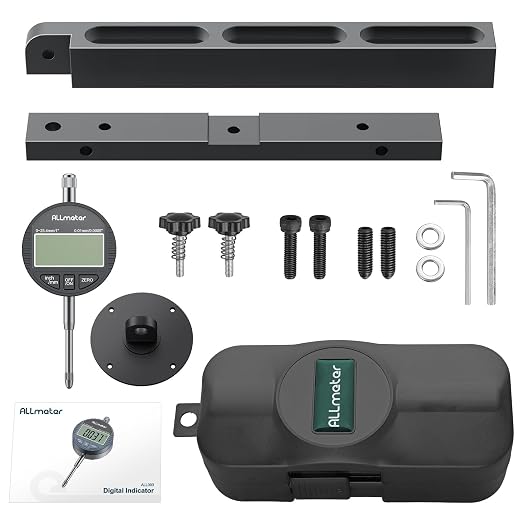 Table Saw Alignment Tool with Digital Dial Indicator,0.0005" Precision Calibration Gauge for Blade,Fence & Arbor Runout,Fast Setup CNC Aluminum Design,Fits Standard 3/4" (19mm) Miter Slots