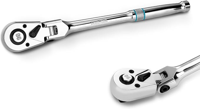 DURATECH 1/2-Inch Drive Flex-Head Ratchet, 90-Tooth Quick-Release Ratchet Wrench with 180° Pivoting Head and 7-Position Setting, Reversible, CR-V Made, CR-MO Head, 4° Swing, Full Polished, Men Gifts