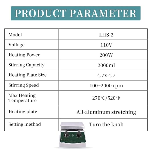 300℃/ 572℉ Magnetic Stirrer Hot Plate 2L Heated Mixer 2000RPM Lab Stirring W/Stir Bar Recycler Set(Non Digital)