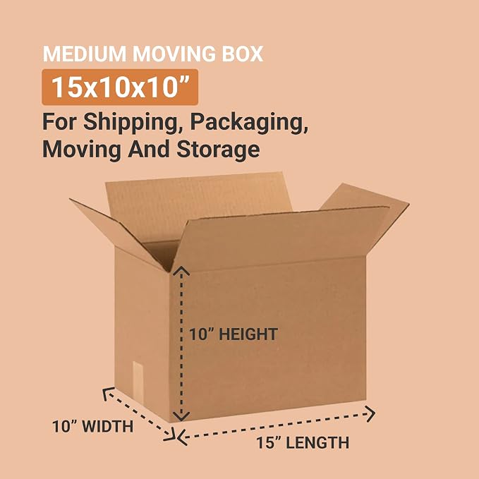 BOX USA Shipping Boxes Medium 15"L x 10"W x 10"H 25-Pack - Corrugated Cardboard Box for Moving, Mailing, Packing, Packaging and Storage