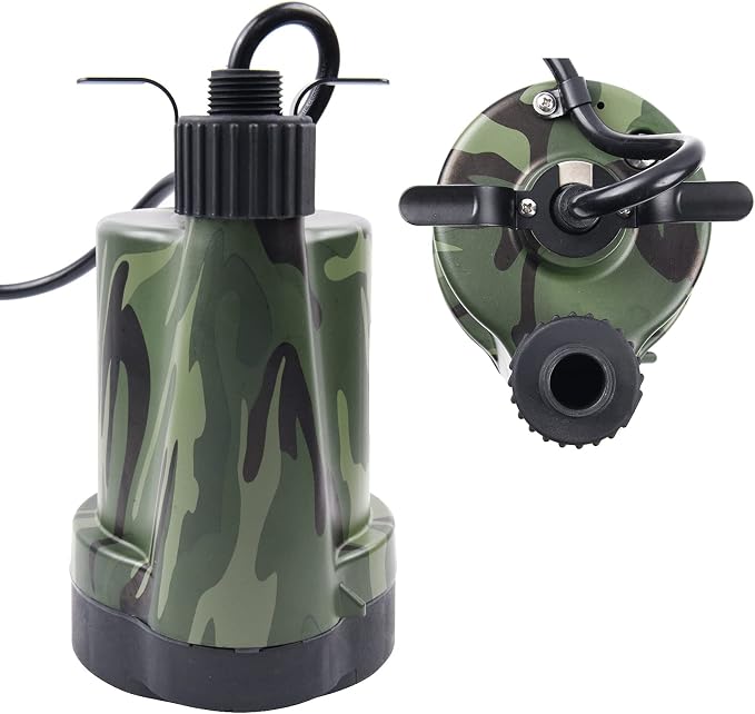 TIGEROAR 12V Submersible Pump 1500 GPH Water Transfer Pump with 20 ft. Cord and Waterfall Pump Hose Adapter for Utility Pump Camouflage Color