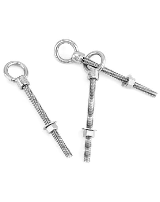 QWORK Threaded Eyebolts, 10 Pack 1/2"x6" Long Stainless Steel Marine Grade Shoulder Eye Bolt