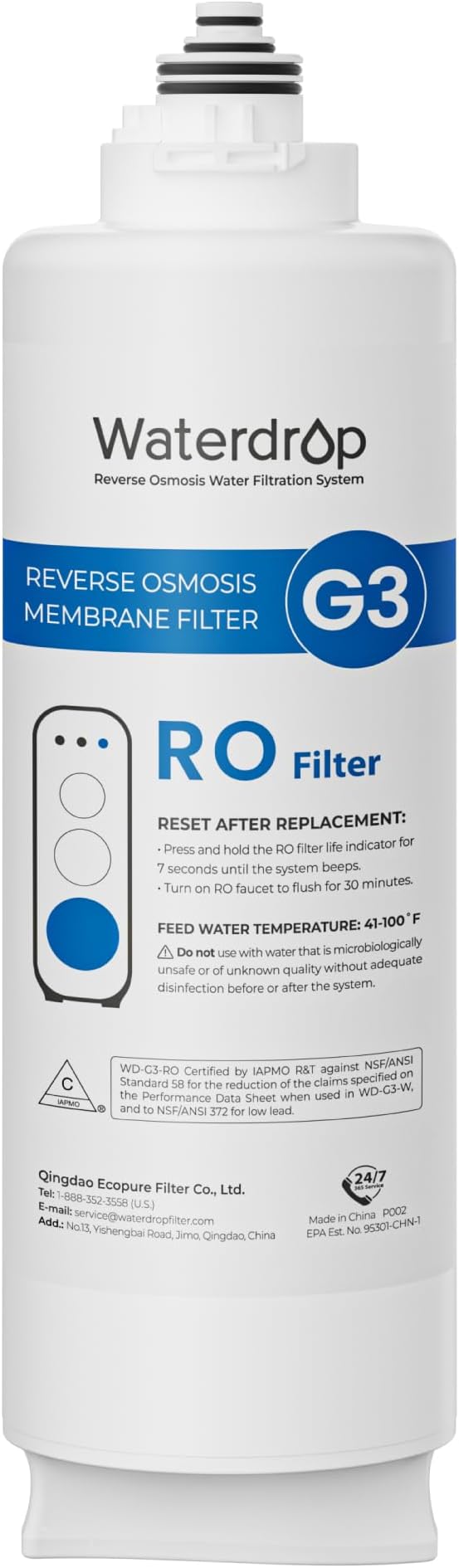 Waterdrop G3-N2RO Filter, Replacement for Waterdrop G3-W 400 GPD Reverse Osmosis System, Reduce PFAS, 2-year Lifetime
