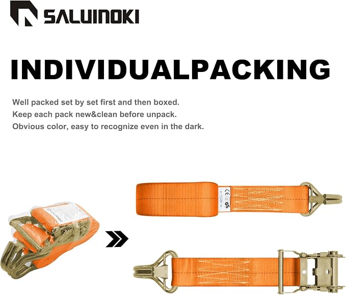 8Pack 2 inch Ratchet Straps Heavy Duty 15 ft J Hook with Anti-Loss Lock, 2 inch Tie Down Straps for Trucks, Cargo Straps Ratcheting Orange
