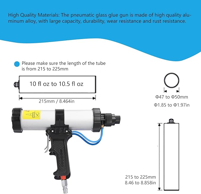 BTER Pneumatic Air Caulking Gun, 310ml Professional Cordless Caulking Gun with Air Flow Regulator, Lightweight Aluminum Alloy Heavy Duty Pneumatic Caulking Gun for 10 oz / 10.3 oz/ 10.5 oz Cartridges