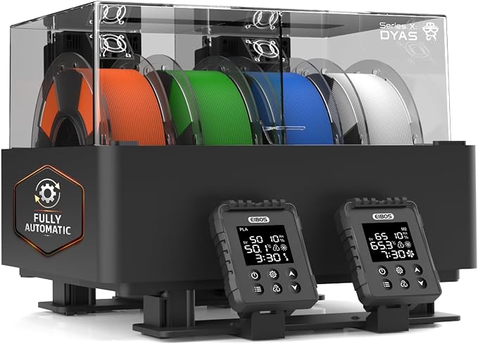 EIBOS 3D Printer Filament Dryer Dyas, AMS Heater Upgrade for Bambu Lab AMS, Dry While Printing, Dual Independent Chambers, Auto-Sealed Storage Box, Power-Saving, for 4 Spools Nylon, PLA, PETG