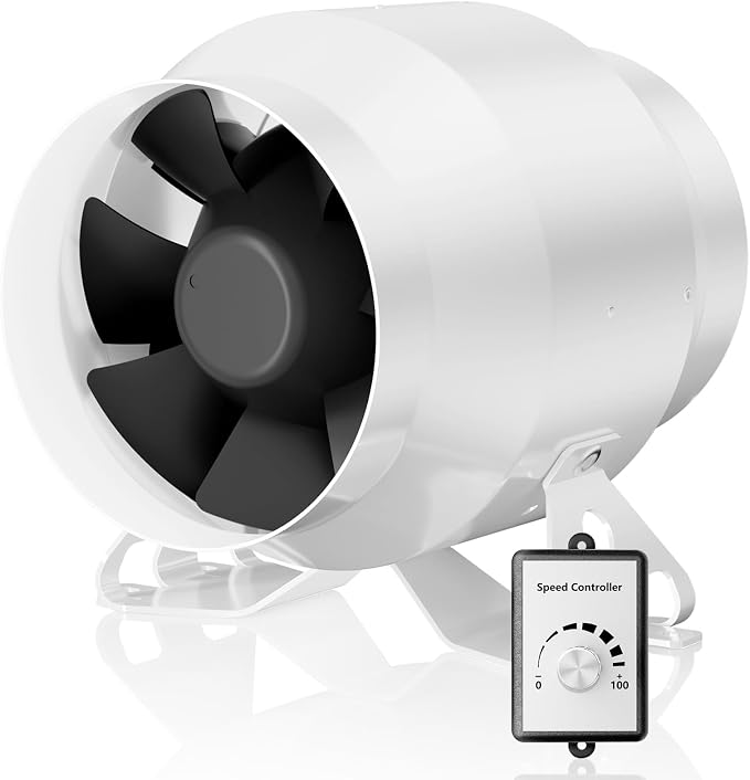 Hon&Guan PRO 4 Inch Inline Duct Fan - 212 CFM with Quiet EC Motor & Speed Controller, Ventilation Exhaust Fan for Heating Cooling, Grow Tents, Hydroponics (White&Black)