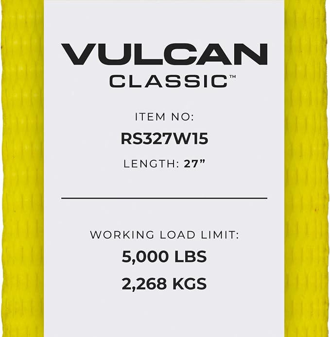 VULCAN Ratchet Strap with Wire Hooks - 3 Inch x 27 Foot - 2 Pack - Classic Yellow - 5,000 Pound Safe Working Load