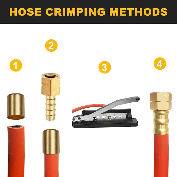Heavy Duty Bench Hose Crimper Kit with 100 Brass Ferrules(50x 0.593" ID& 50x 0.625" ID), for 1/4", 5/16", 3/8" PVC Rubber Air Hoses, Portable Torch Hose Repair Crimping Tool