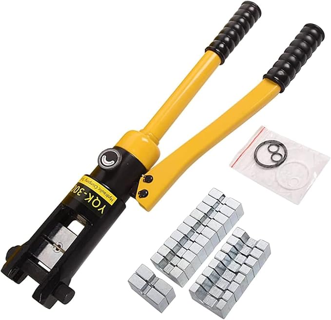 16T Hydraulic Crimping Tool 8 AWG to 600 MCM Battery Cable Crimping Tool 0.87 inch Stroke Hydraulic Lug Crimper Electrical Terminal Crimper with 13 Pairs of Dies