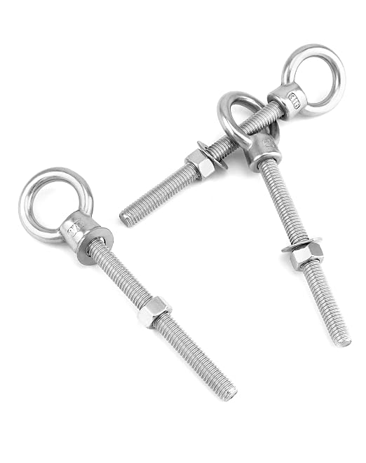 QWORK 316 Stainless Steel Machinery Eye Bolt with Shoulder, 5 Pack 3/8" x 4" Long Stainless Steel Marine Grade Shoulder Eye Bolt, Threaded Eyebolts