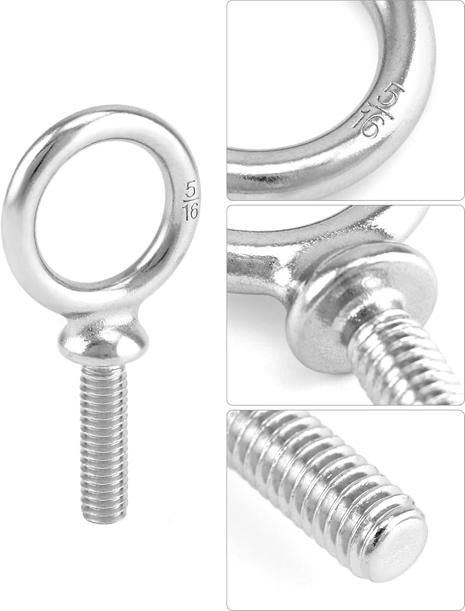 QWORK Eye Bolt, 20 Pack 5/16"-18 x 1-1/8" Marine Grade Stainless Steel Lifting Ring Threaded Eyebolt Machinery Shoulder Eyebolts