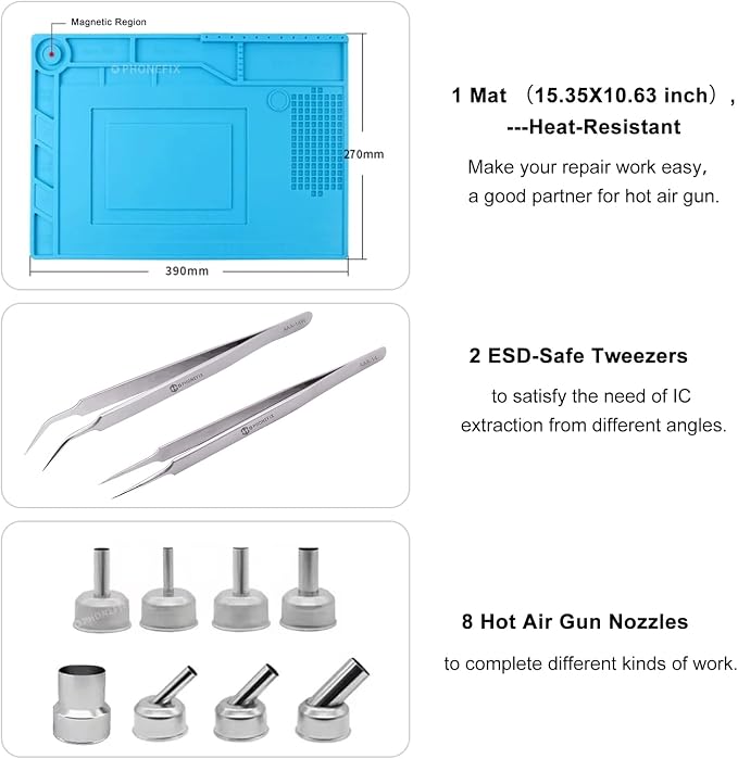 ATTEN ST-862D 1000W Hot Air Rework Station with 8 Nozzles,Heat Resistant Soldering Mat,2 Pcs Anti-Static ESD Tweezers,Intelligent Lead-free Hot Air Gun Soldering Station For Phone PCB Chip Repair