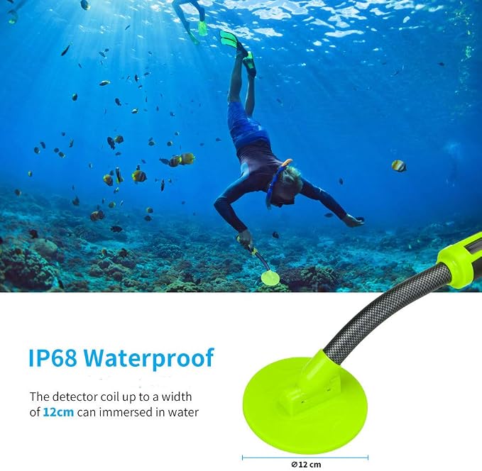 GLOBALDETECTOR Metal Detector 35m/115 Feet Fully Waterproof Underwater Pinpointer High Sensitive Portable Handheld Pulse Induction Gold Detectors Targeting with Vibration LCD Display