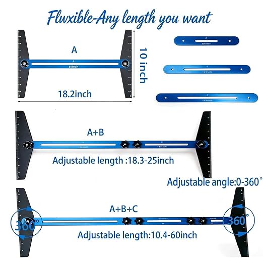 Stair Tread Template Tool, Aluminum Alloy Stair Measuring Tool, Stair Gauge Set Shelf Layout Measuring Scribe Tool for Stairs, Risers, Partitions, Self and Cutting Drywall(Blue)