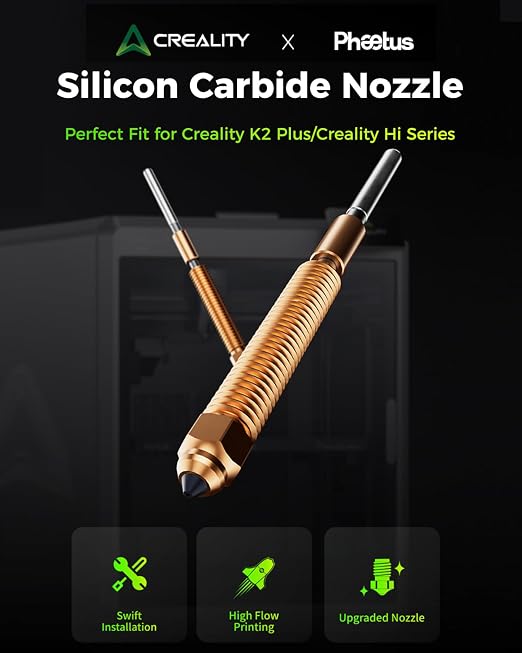 Creality Phaetus K2 Plus Silicon Carbide Nozzle, 0.4mm Quick-Swap 3D Printing Nozzle Specially for Carbon Fiber, Wood, Glass Fiber Filament, Suit for 3D Printer K2 Plus, K2, K2 Pro, Creality Hi