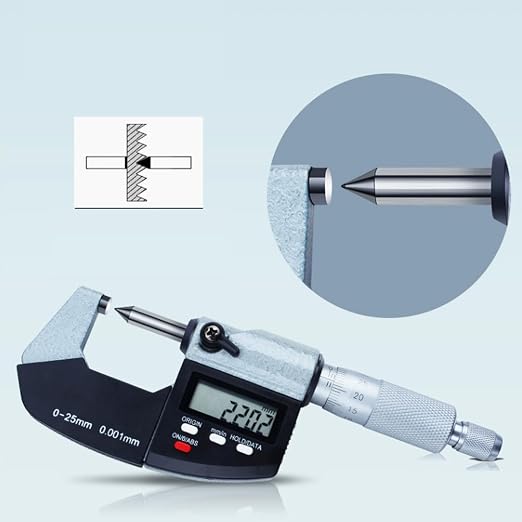 Point Micrometer Electronic Digital Micrometer Measuring Tool, 0-1"/0-25mm, 60 Degree, 0-1"/0.00005", Inch/Metric