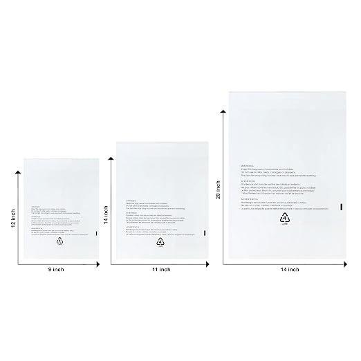 Infinite Pack Large 300 CT Combo Pack9x12,11x14,14x20 inches Self Sealing Clear Poly Bags with Suffocation Warning, Strong Adhesive, Not Resealable, 400 Count, FBA compliant