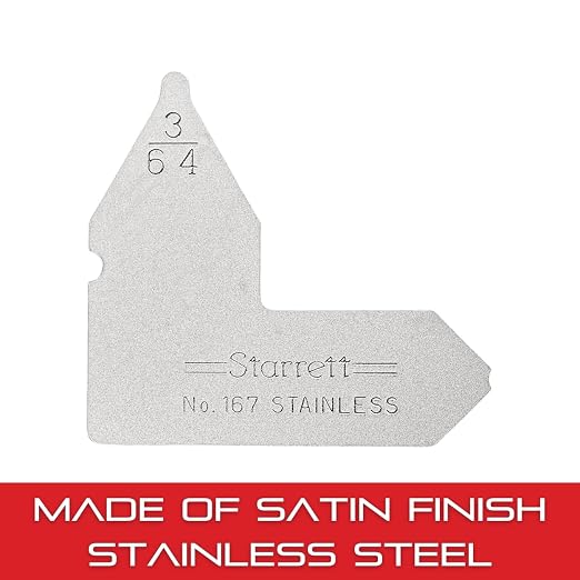 Starrett Individual Radius Gage with Extra Smooth, Accurate Edges for Convex and Concave Radii - Satin Finish Stainless Steel, 3/64" Range - 167-3/64