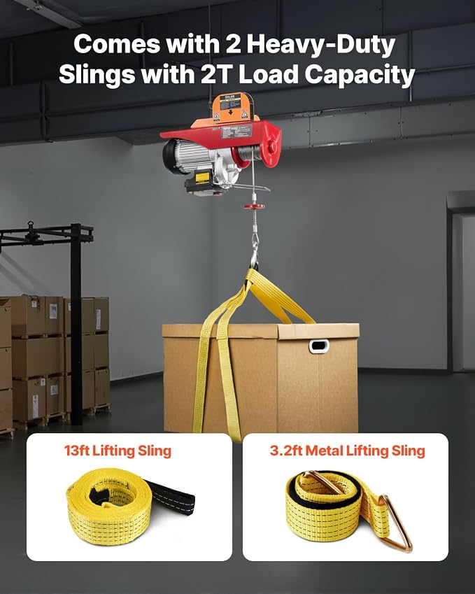VEVOR Electric Hoist, 2200 lbs 120V Electric Winch with 328 ft Wireless & 14 ft Wired Remote Control, 40 ft Single Cable Lifting Height, Single/Double Slings, Lift Hoist for Garage Warehouse Factory