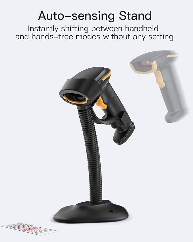 Inateck 2D Barcode Scanner with Intelligent Stand, Wireless QR Code Scanner, Handheld Scanner with APP and SDK, 2D Imager with 2600mAh Battery, BCST-35