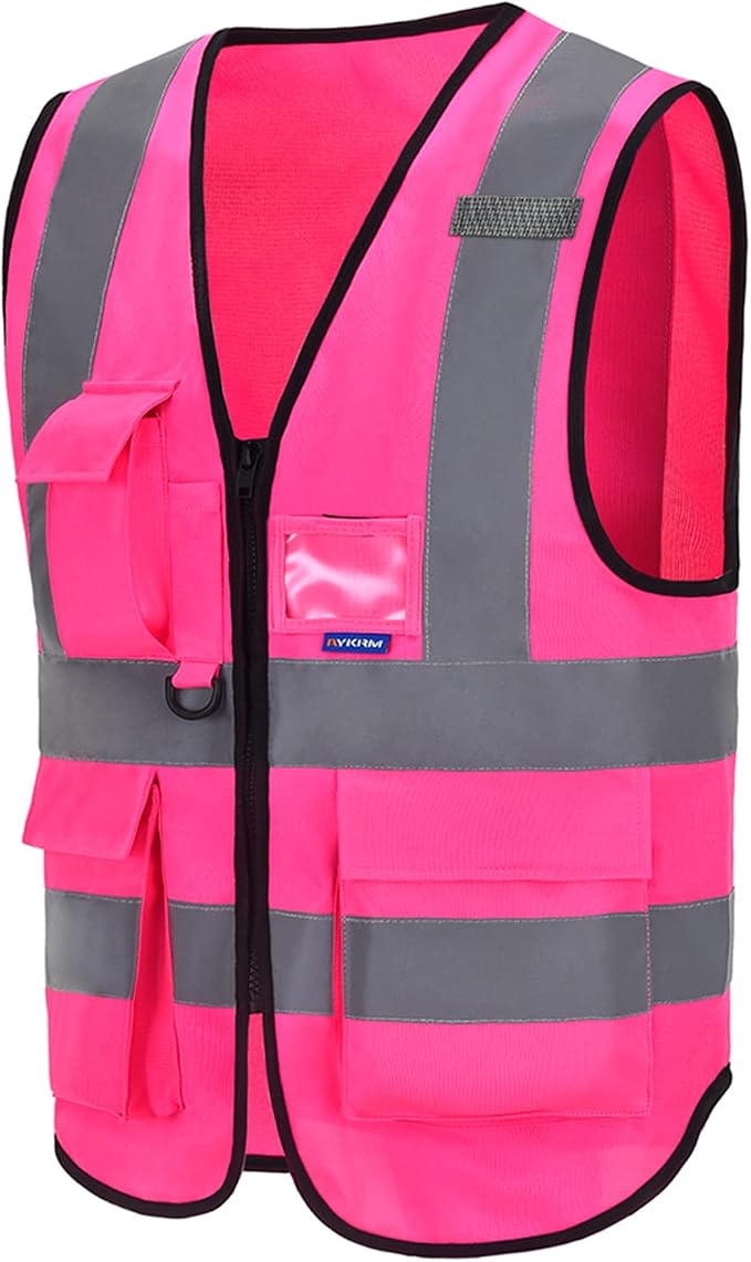 A-SAFETY High Visibility Reflective Vest with 7 Pockets, Zipper, Pink, 3XL | Pink 3XL Polyester work vest with 7 pockets, reinforced pockets and front zipper for community activities; unisex workwear.