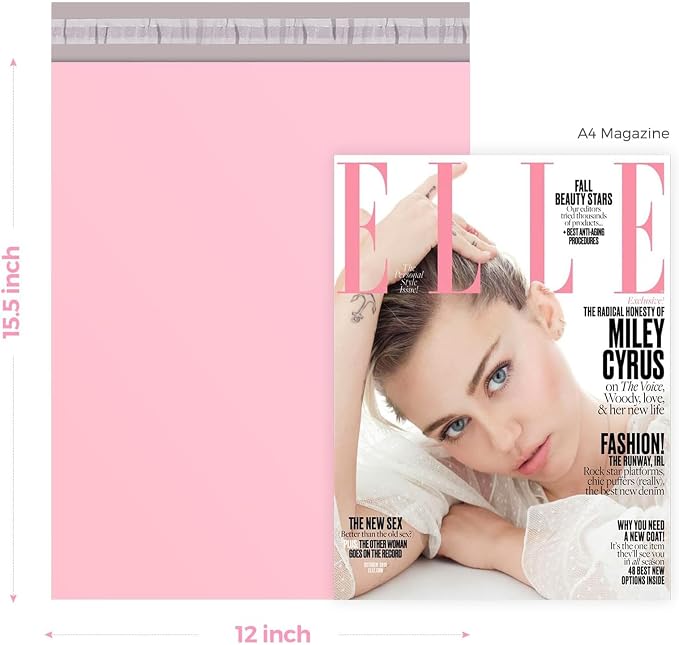 Metronic Light Pink Poly Mailers 12x15.5 100 Pack, Self Seal Shipping Bags | Strong adhesive waterproof tear-resistant mailing envelopes, packaging bags for clothing, hoodies, boutiques, small business.