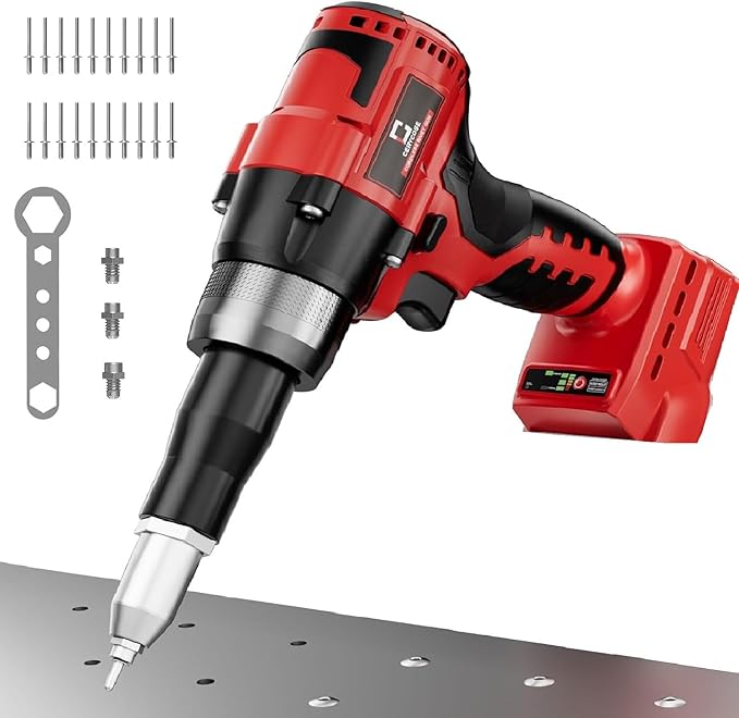 Cerycose Rivet Gun Compatible with Milwaukee 18V Battery, Cordless Rivet Tool with 3 Size (1/8", 5/32", 3/16") Aluminum Rivets, Brushless Motor Rivet Gun Kit Nose Piece, Led Light, Tool Only