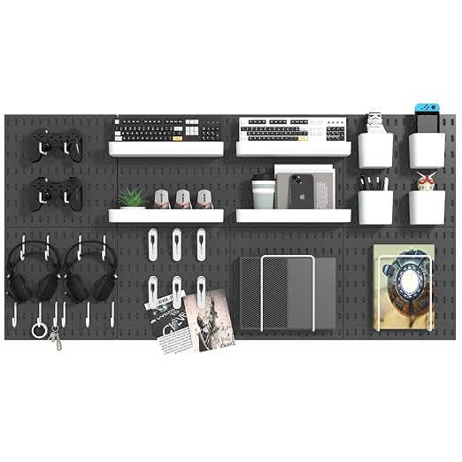 Pegboard Combination Kit, 8 Peg Boards and 30 Accessories Modular Hanging Black Pegboard for Wall, Office Organizer, Keys Holder, Nursery Storage, 44"x22"