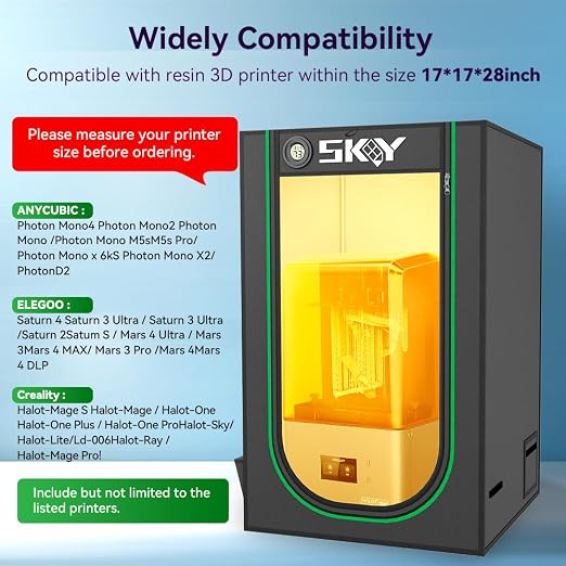 Skouphy Resin 3D Printer Enclosure with Ventilation Kit, LED Light,Thermo-Hygrometer Dustproof Cover Eliminate Odors Isolate Noise Compatible Anycubic Elegoo Creality Series LCD Resin UV 3D Printer