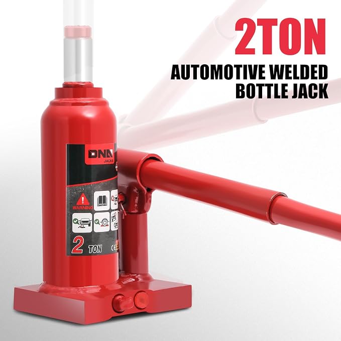DNA Motoring 2 tons / 4409 lbs Lifting Automotive Welded Hydraulic Bottle Jack for Repair Vehicle, Pickup, Truck, w/Manual Handle, Red, TOOLS-00346