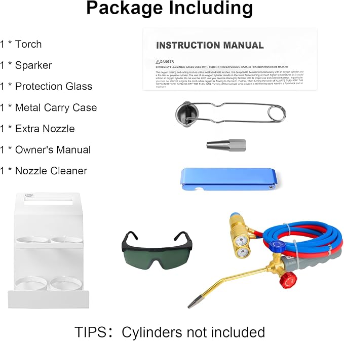 Brazing Torch Kit for MAPP Gas & Propane, Brass & Stainless Steel Cutting Torch Kit with Dual Pressure Meters & Metal Case, Welding Torch Set for Soldering, Jewelry, HVAC, Glass Blowing