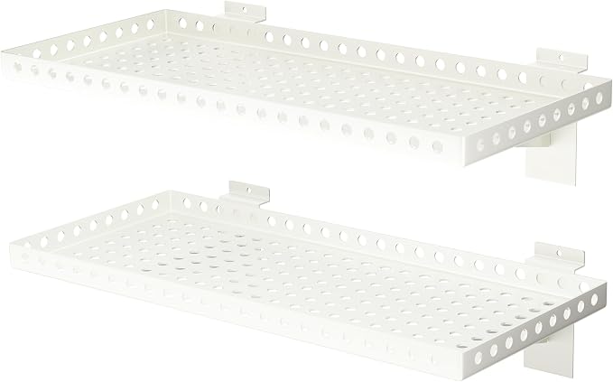 2 Pack Slatwall Shelves, Heavy Duty White Metal Slat Wall Shelf for Retail, Garage, Home Storage, 80 lbs Load Capacity, Universal Slatwall Accessories(10 x 24 Inch-2, White)