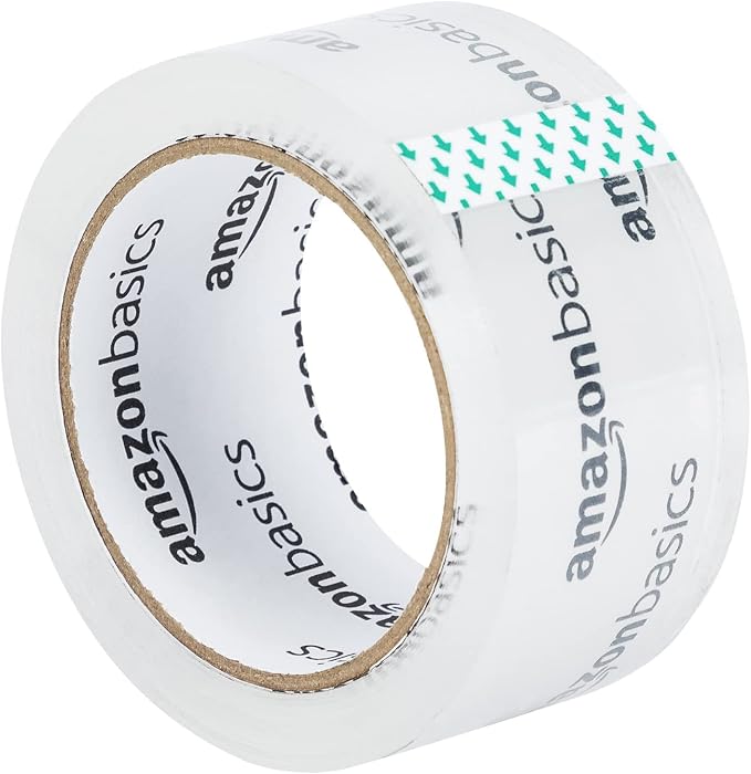Amazon Basics Packing Tape, Strong & Durable for Moving, Storage, Shipping, Mailing and Sealing, Crystal Clear, 1.88" x 109 Yards, 6-Pack