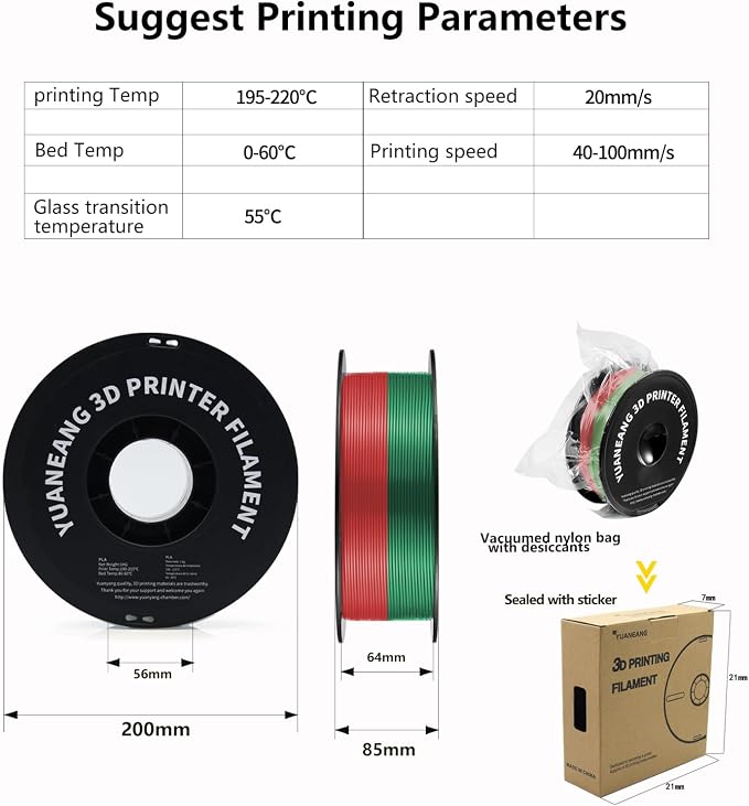 Silk Triple-Color PLA Filament 1.75mm Red-Green-Blue, ±0.03mm Precision, 1kg Spool (2.2 lbs), Smooth Multi-Tone Gradient PLA, Neatly Wound & Compatible with Most 3D Printers