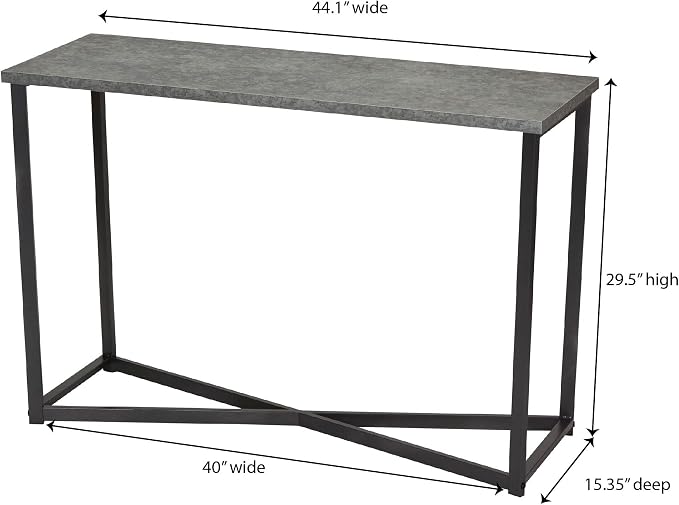 Household Essentials Slate Concrete Top Console Table with Black Iron Base