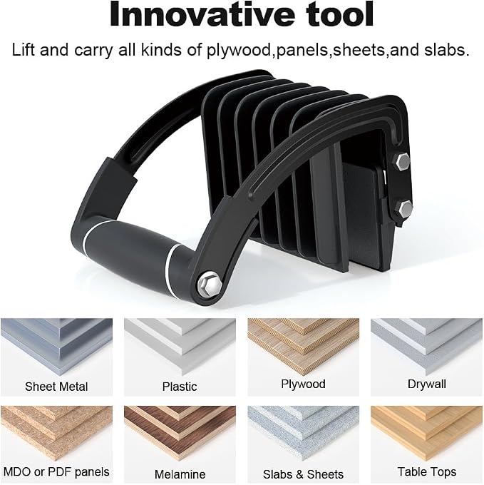 FivePears 2 PCS Professional Panel and Plywood Carrier, Plywood Lifting Tool and Drywall Carrying Tool, One Person Drywall Carrier Handle, Single Hand Clamp Lift Tool for Sheet Board, Padded, Drywall