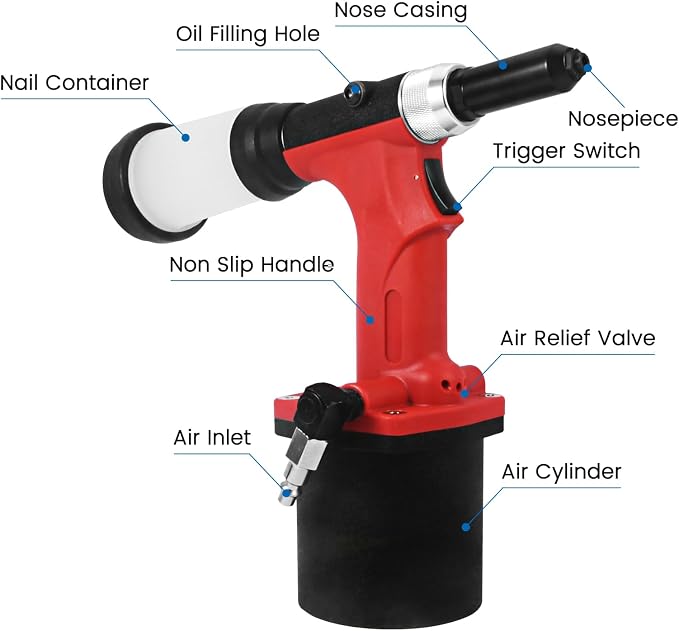 Heavy-Duty Pneumatic Rivet Gun S70 – Air-Powered Hydraulic Riveting Tool with Waste Rivet Tube, Professional Grade for Industrial Use (Non-Self-Suction Design)