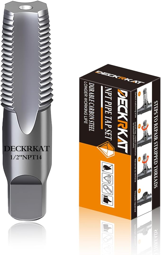 DECKRKAT 1/2" NPT Pipe Tap - High Carbon Steel Pipe Threading Tool, 14 Threads Per Inch Precision Internal Tap for Plumbers, Mechanics & DIY, with Protective Case.