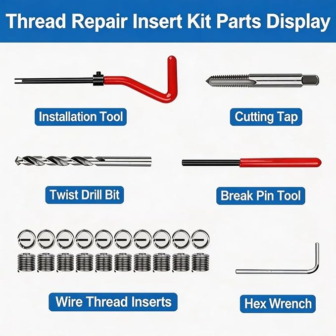 M8 X 1.25 Thread Repair Kit, Metric Helicoil Kit with HSS Drill Bit, 20PC Wire Thread Inserts
