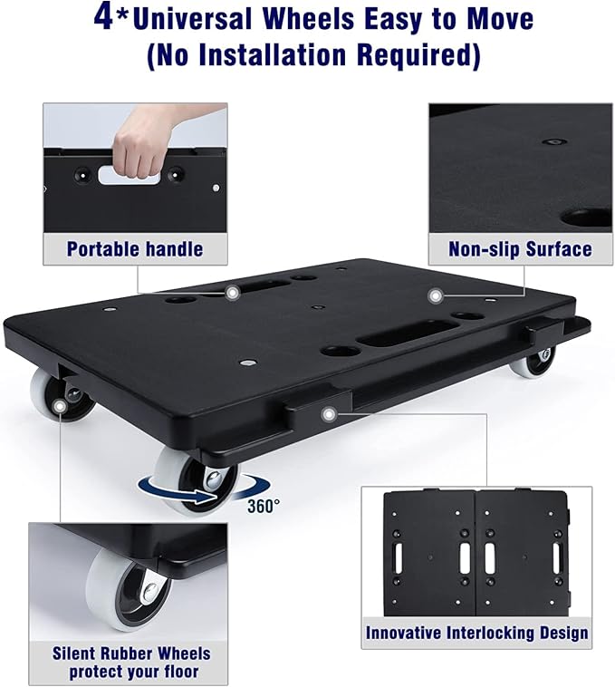 Furniture Dolly, 4 Pack Furniture Movers with Wheels, 500 Lbs Capacity, Moving Dolly Heavy Duty, Connectable Dollies with Wheels, Black