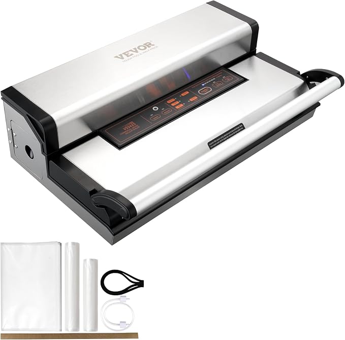 VEVOR Vacuum Sealer Machine, 95Kpa 350W Powerful Dual Pump and Dual Sealing, Dry and Moist Food Storage, Automatic and Manual Air Sealing System with Built-in Cutter, with Seal Bag and External Hose