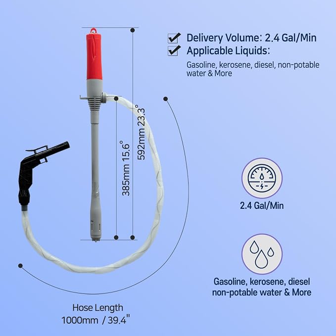 [LITE DELIGHT] Portable Water & Fuel Transfer Pump Set, Powerful D Battery Operated Pump With Auto Stop, Automatic Pump With Storage Case, Manual Siphon, 39.5" Extra Long Hose Fits All Size Cans
