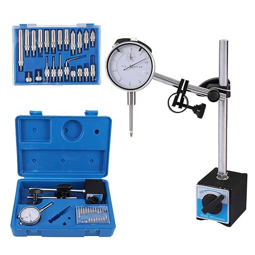 Buyohlic 3 Piece Base Dial Indicator Set, 0-1 Inch/0.001 Inch with 22 Piece Indicator Point Kit for 3D Printer & Workshop, 176 lb Max Pull